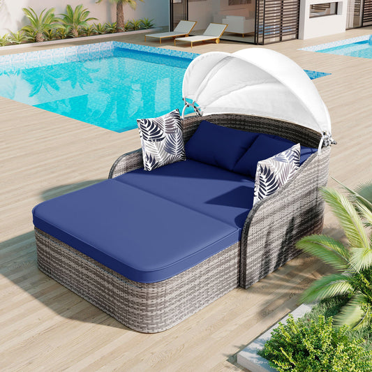 79.9" Outdoor Sunbed with Adjustable Canopy, Daybed With Pillows