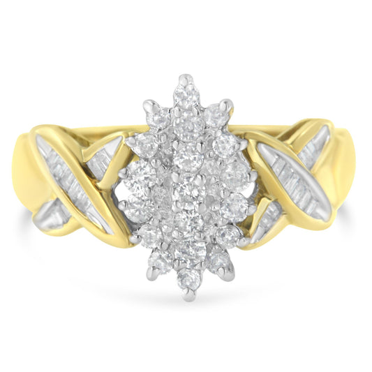 10K Yellow Gold Round And Baguette-Cut Diamond Ring (1/2 Cttw, H-I Col