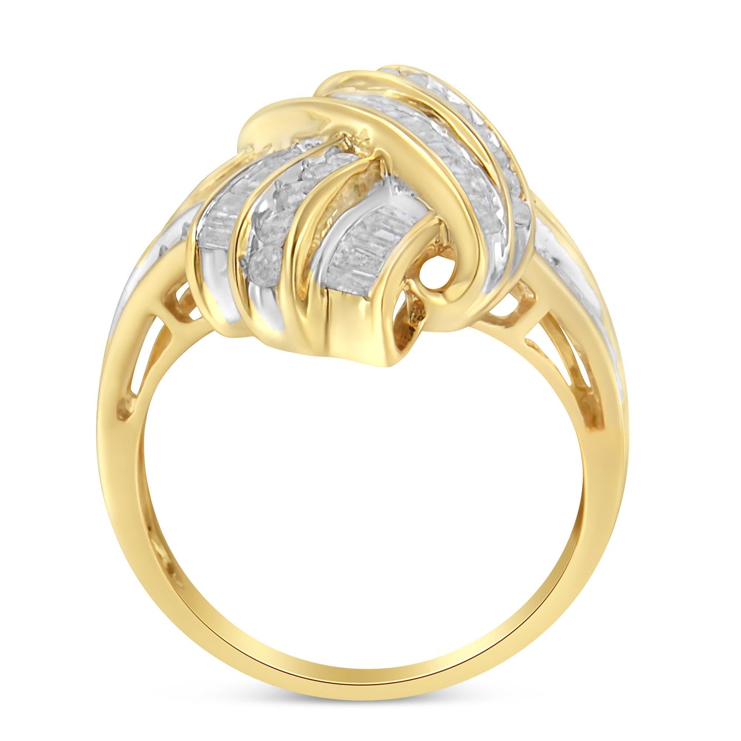 10K Yellow Gold Diamond Bypass Cocktail Ring (1 1/5 Cttw, I-J Color, I