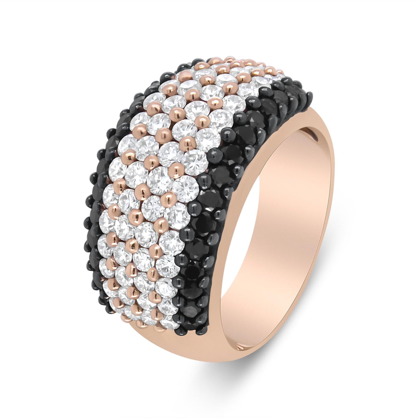 18K Rose Gold 2 1/5 Cttw Black and White Diamond 6 Row Band Ring (F-G