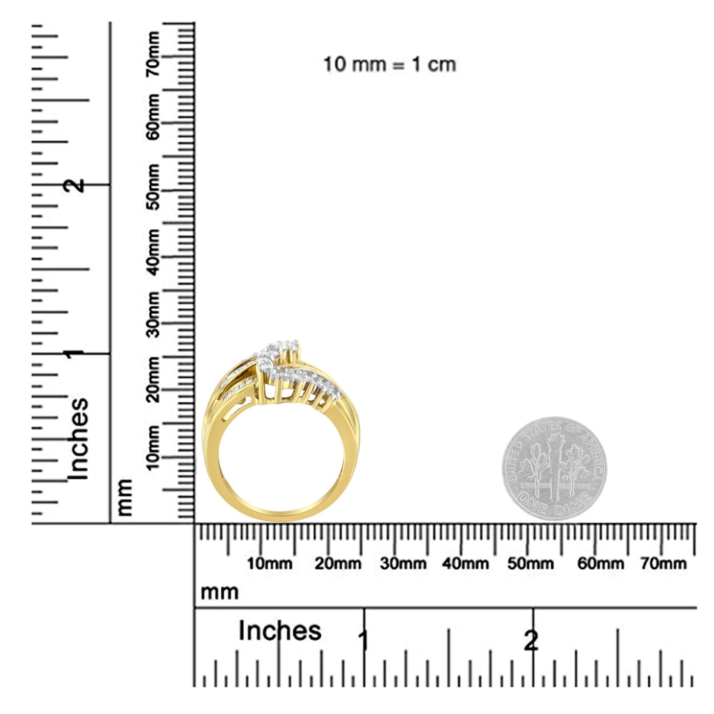 10K Yellow Gold Round and Baguette Cut Diamond Bypass Ring (1 Cttw, J-