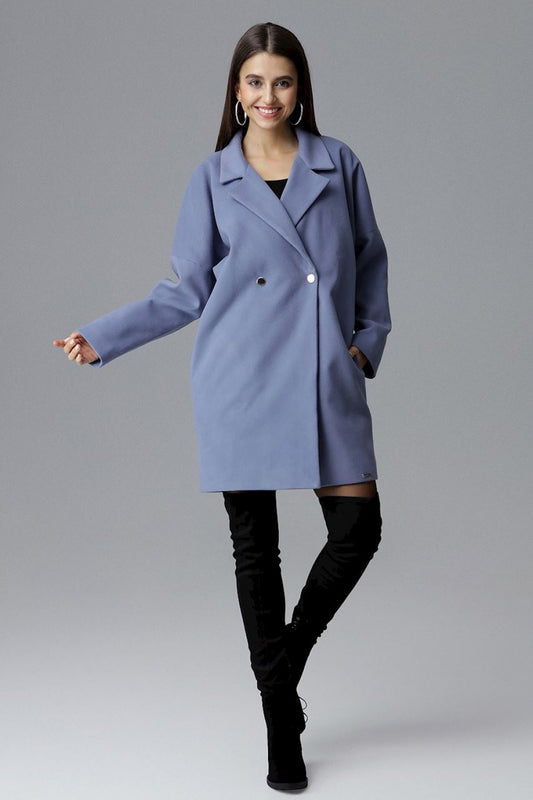 Blue Figl V-Neck Double-Breasted Coat