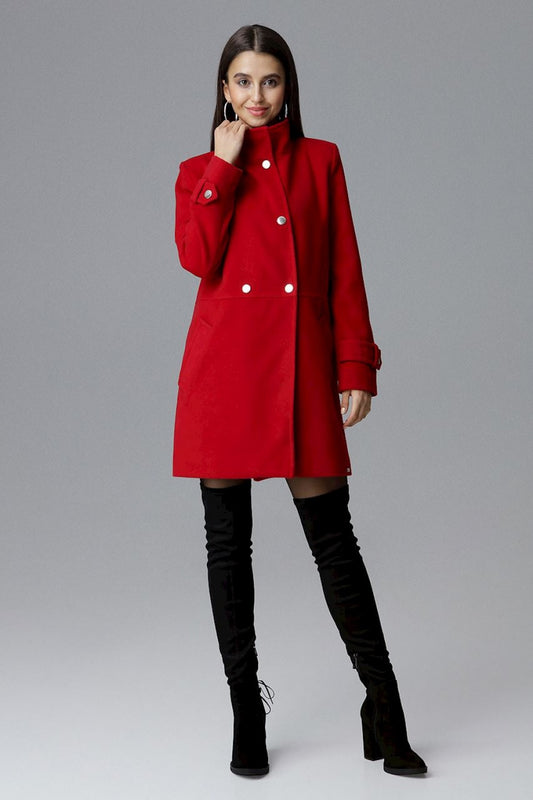 Buttoned Red Figl Double-Breasted Coat