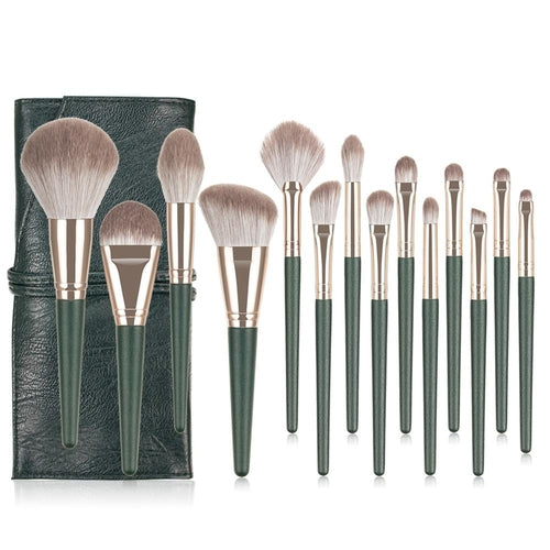 14pcs Green Beauty Makeup Brushes Set