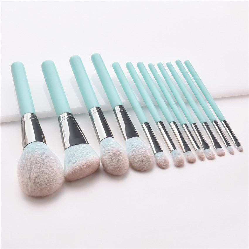 12pcs Light Blue Beauty Makeup Brushes Set