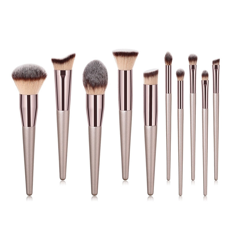 10pcs Champagne Makeup Brushes Set