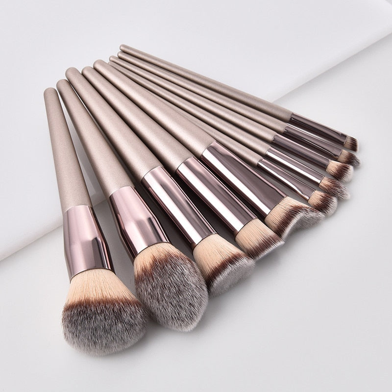 10pcs Champagne Makeup Brushes Set