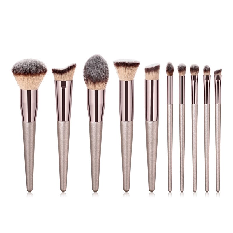 10pcs Champagne Makeup Brushes Set