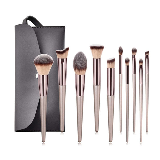 10pcs Champagne Makeup Brushes Set