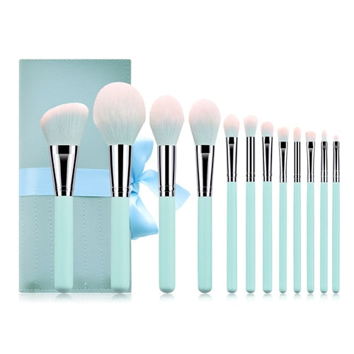 12pcs Light Blue Beauty Makeup Brushes Set