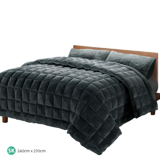 Giselle Bedding Faux Mink Quilt Super King Charcoal