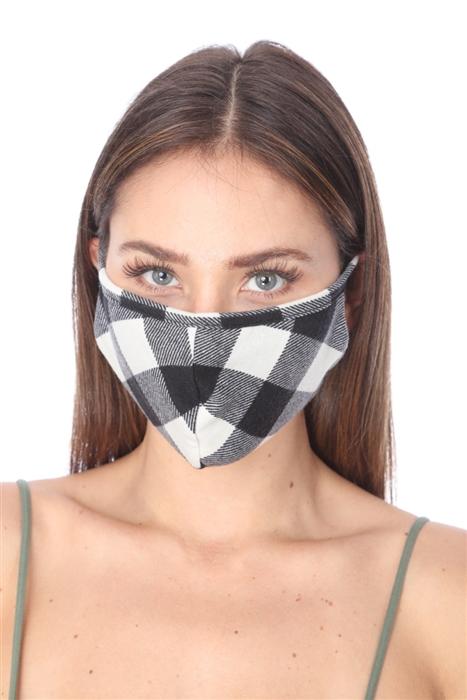 FASHION MASK 101 WHITE BLACK PLAID FACE MASK DOUBLE LAYER