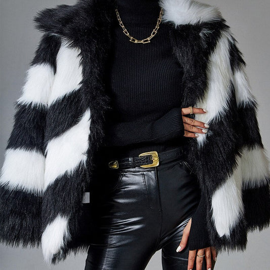 Black and White Rabbit Fur Coat