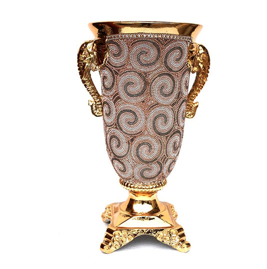 Ambrose Gold Plated Crystal Embellished Ceramic Vase (9 In. x 8 In. x