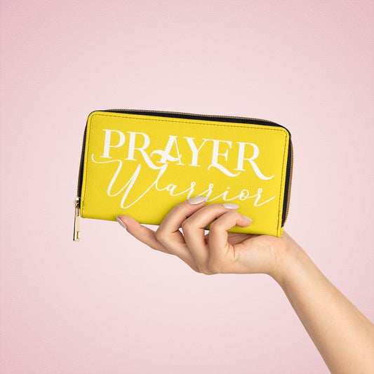 Womens Wallet, Zip Purse, Bright Yellow & White Prayer Warrior