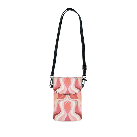 Crossbody Bag, Small Cell Phone Purse - Boho Pink and White