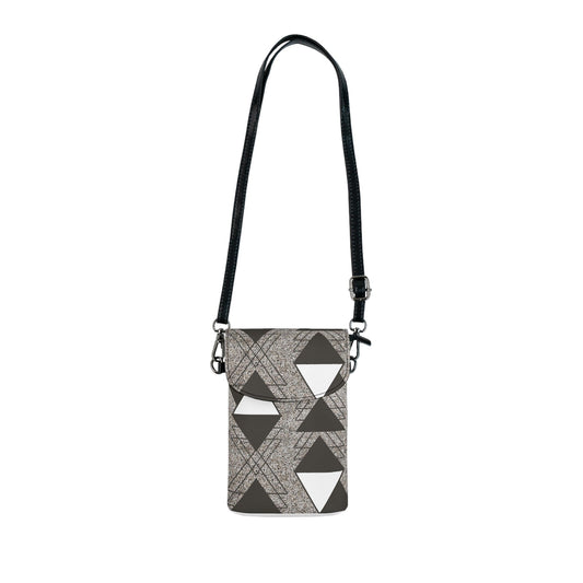 Crossbody Bag, Small Cell Phone Purse - Brown and White Triangular