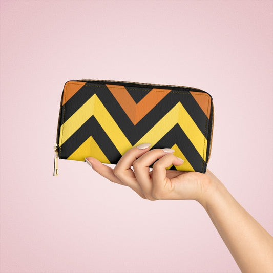 Womens Wallet, Zip Purse, Black & Yellow Geometric