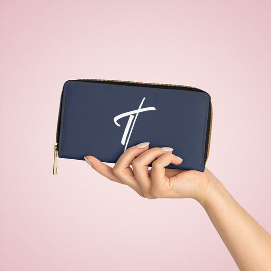 Womens Wallet, Zip Purse, Dark Blue & White Cross