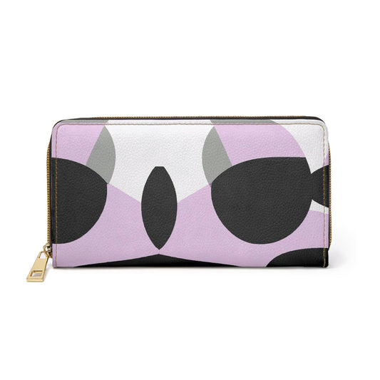 Geometric Lavender and Black Pattern Womens Zipper Wallet Clutch Purse