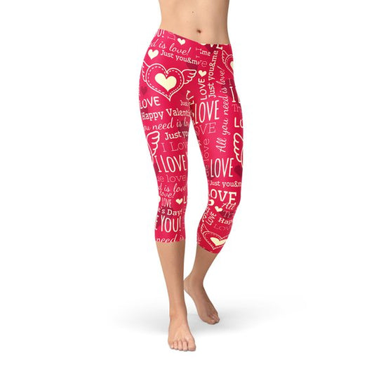 Love Hearts Red Capri Leggings