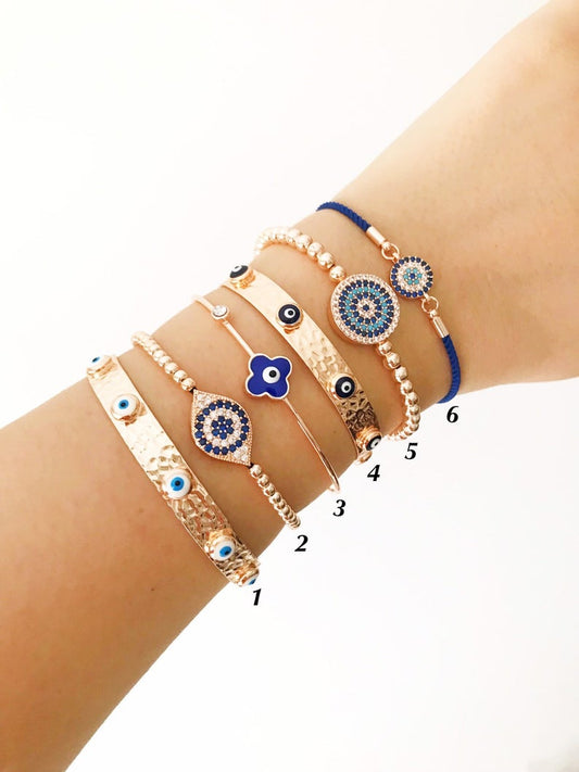 Evil Eye Bangle Bracelet, Rose Gold Bracelet, Greek Evil Eye Jewelry