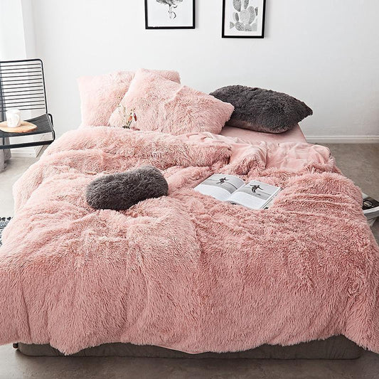 Pink White Fleece Fabric Winter Thick 20 Pure Color Bedding Set Mink