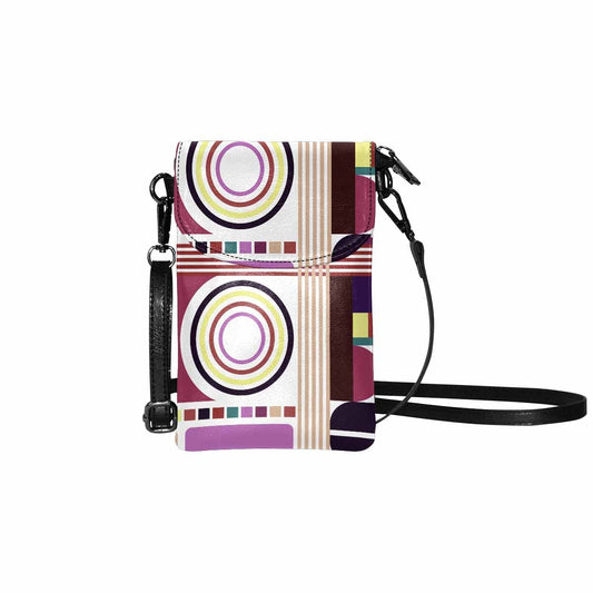 Small Cell Phone Purse, Burgundy and Black Geometric Print - S2265